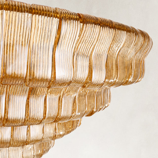 Amber fluted glass chandelier detail
