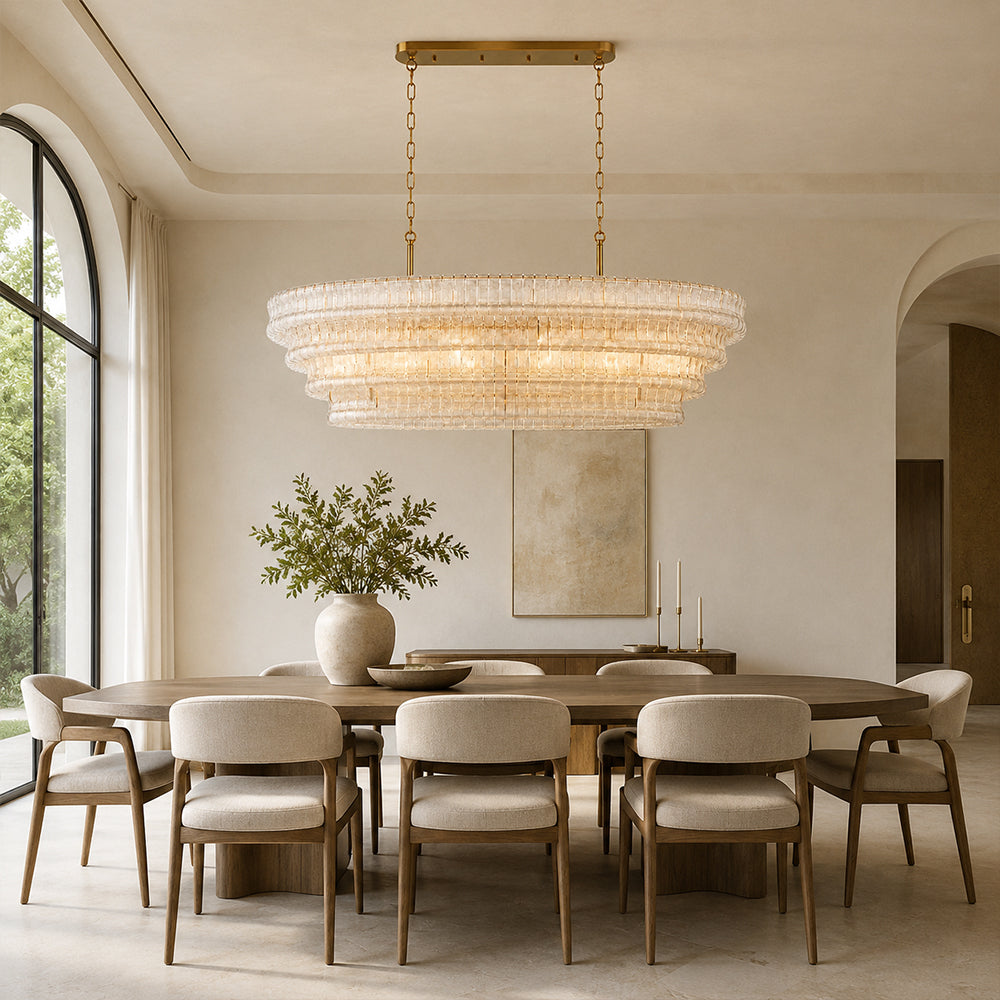 GeoLume Fluted Glass Rectangle Chandelier 65"W