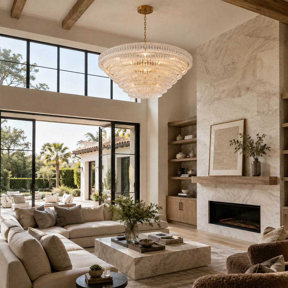 GeoLume Fluted Glass Round Chandelier 60"D