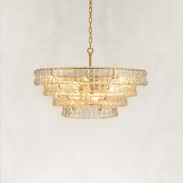 GeoLume Stone-Patterned Glass Round Chandelier 36"D