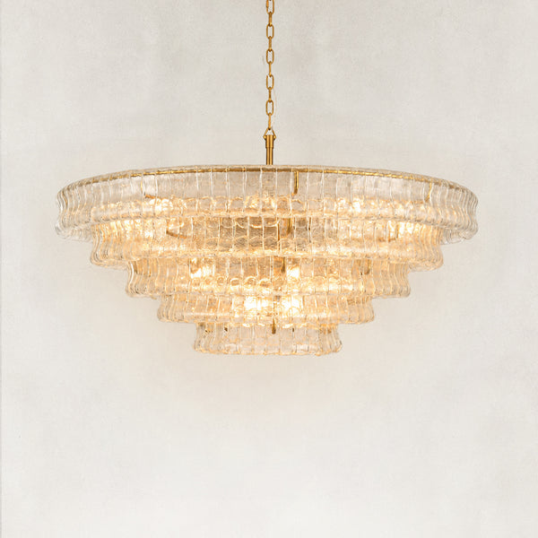 GeoLume Stone-Patterned Glass Round Chandelier 48"D