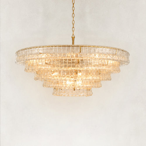 GeoLume Stone-Patterned Glass Round Chandelier 48