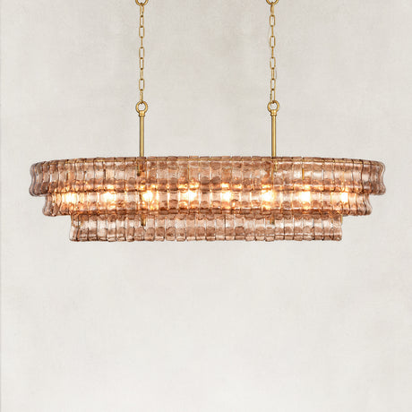GeoLume Stone-Patterned Glass Rectangle Chandelier 54"W
