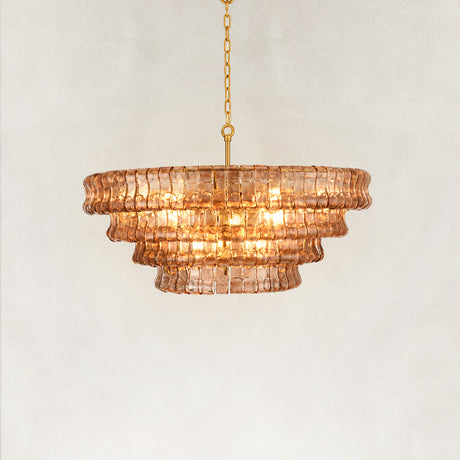 GeoLume Stone-Patterned Glass Round Chandelier 36"D