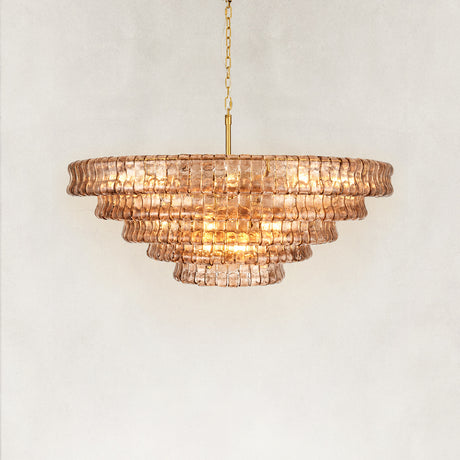 GeoLume Stone-Patterned Glass Round Chandelier 48"D