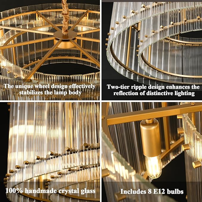 Glenn Round Drum Ribbed Glass Chandelier 48"D