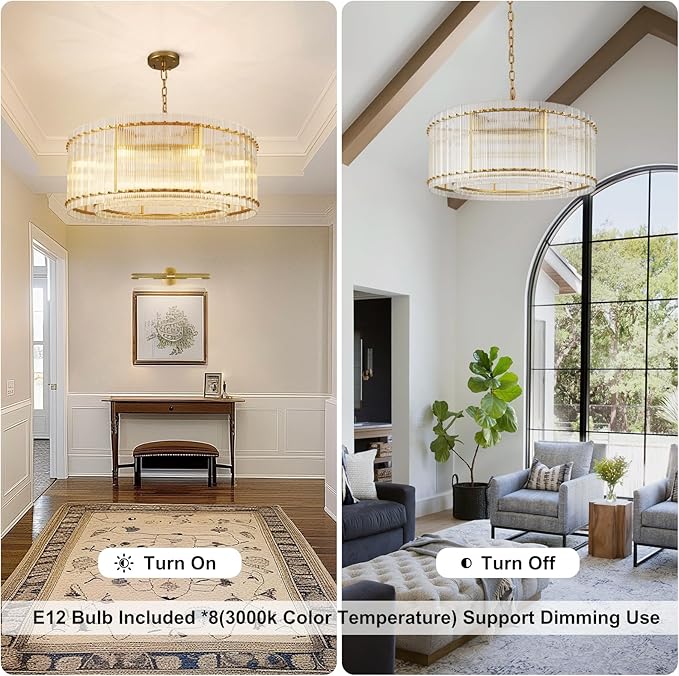 Glenn Round Drum Ribbed Glass Chandelier 48"D