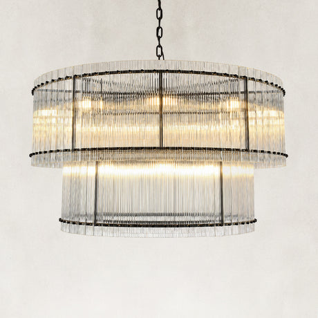 Glenn Two-Tier Round Ribbed Glass Chandelier 48"D