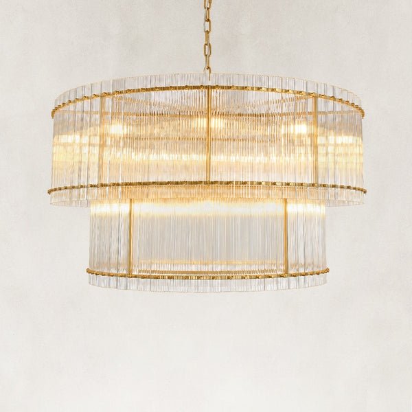 Glenn Two-Tier Round Ribbed Glass Chandelier 48"D
