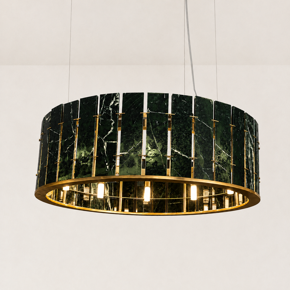 Imperial Green Marble Drum Chandelier 23.6"D