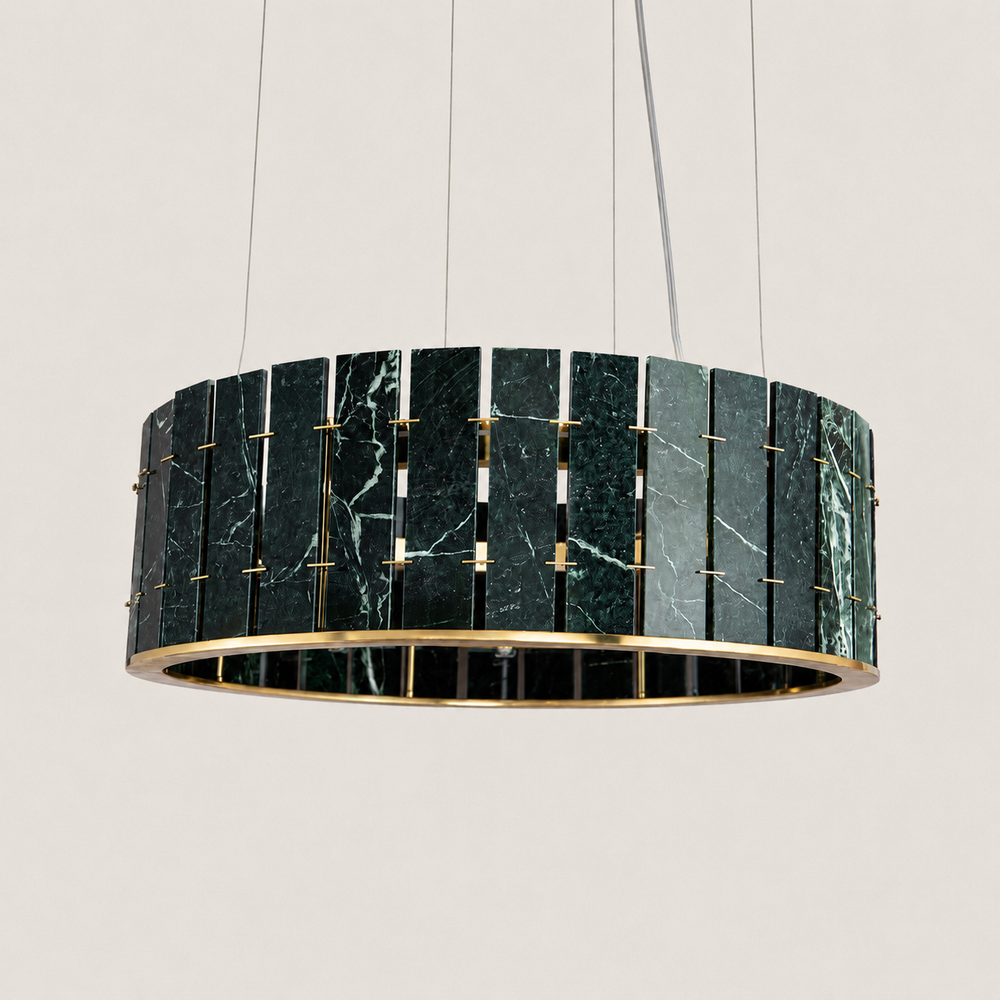 Imperial Green Marble Drum Chandelier 23.6"D