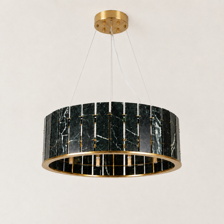 Imperial Green Marble Drum Chandelier 23.6"D