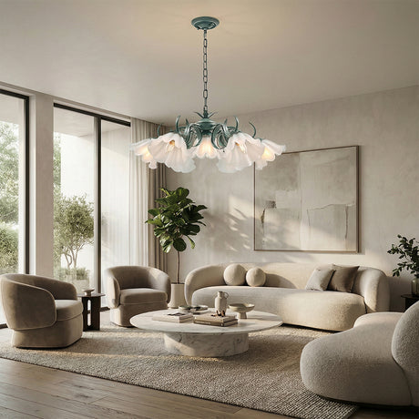 Ivory Bloom Floral Glass Chandelier 29"D