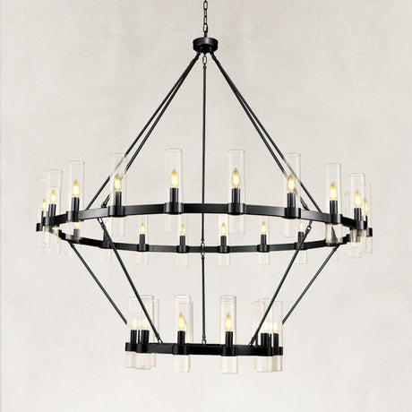 Linea Glass Tube 2-Tier Round Chandelier 60" D