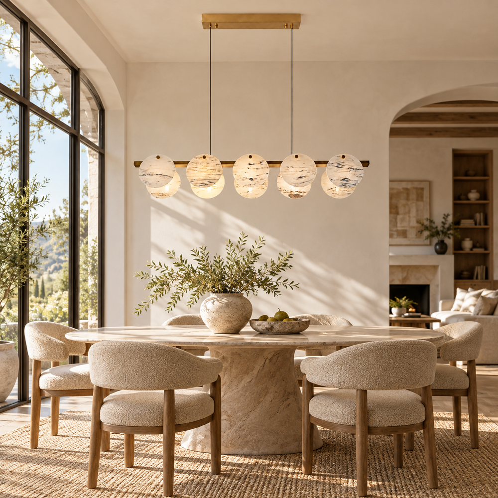 Meroy Oriental Calacatta Marble Disc Linear Chandelie 39"D