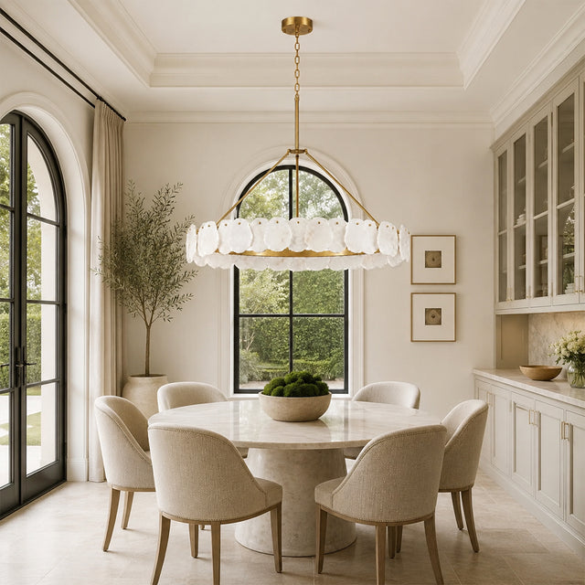 Mira Alabaster Round Chandelier in a warm fall interior