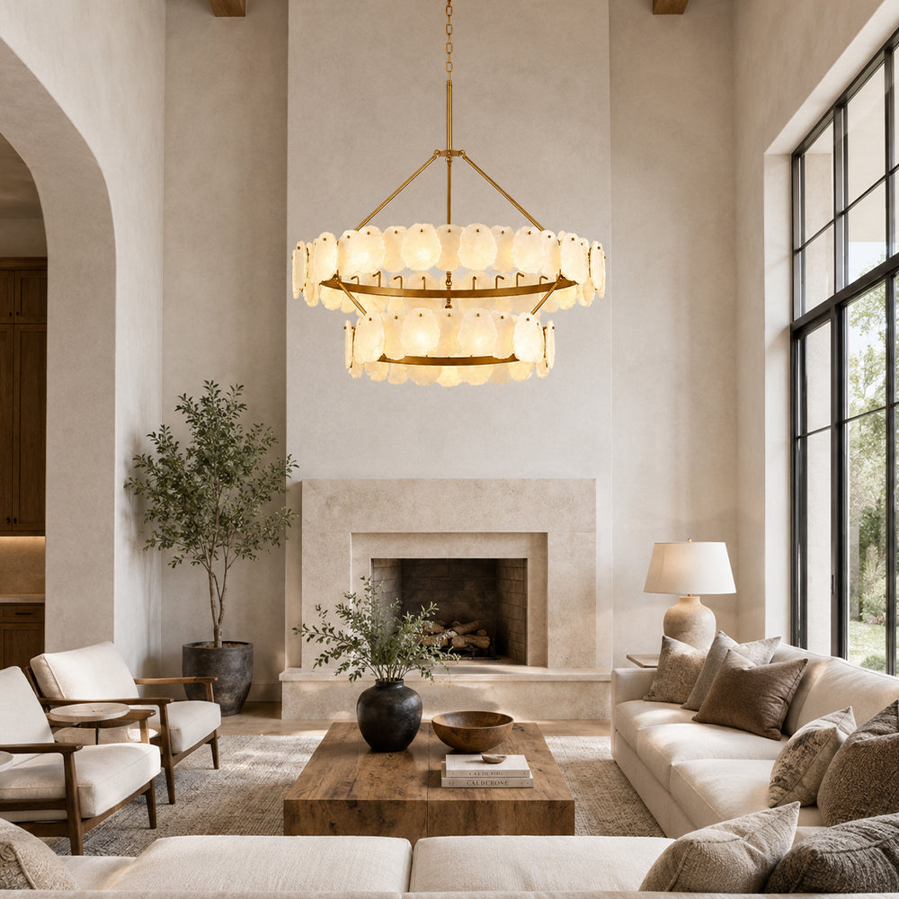 Mira Alabaster Two-Tiered Round Chandelier 48"D