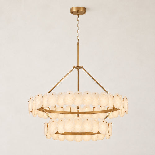 Mira Alabaster Two-Tiered Round Chandelier 48