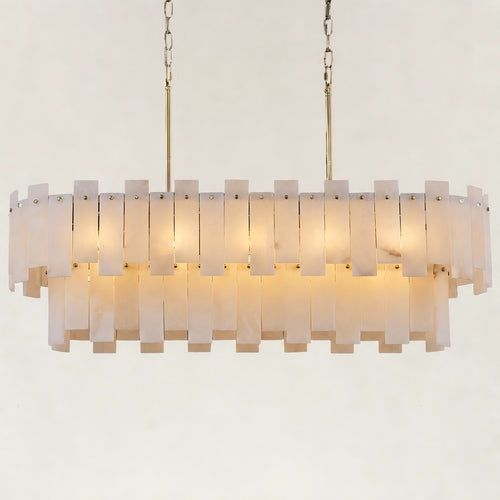 Nivara Alabaster 2-Tier Rectangular Chandelier 40