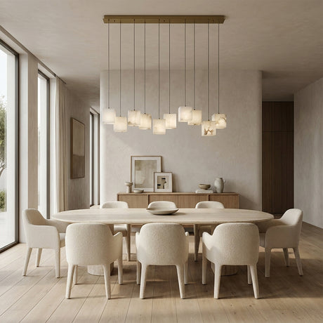 Nura Cube Natural Alabaster 10-Light Linear Pendant 46"W