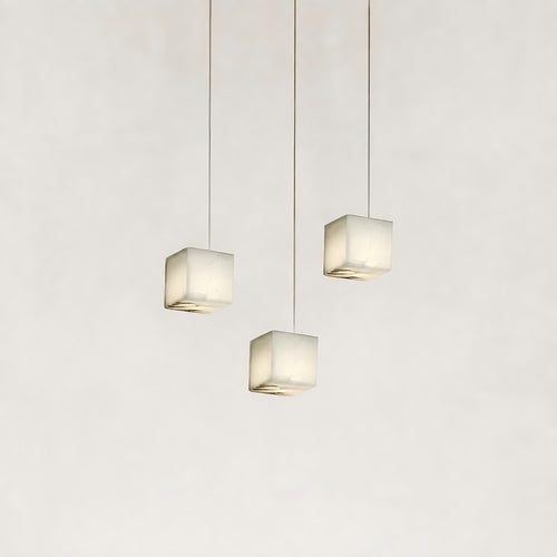 Nura Cube Natural Alabaster 3-Light Linear Pendant 12