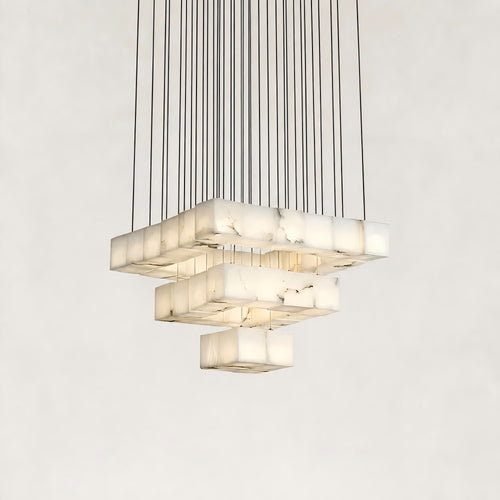 Nura Cube Natural Alabaster 36-Light Square Chandelier 27