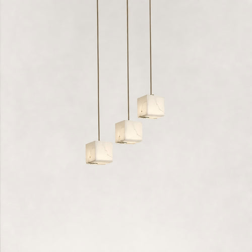 Nura Cube Natural Alabaster 3-Light Round Chandelier 8