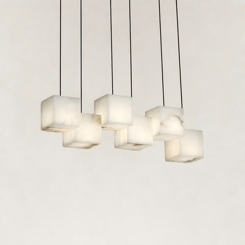 Nura Cube Natural Alabaster 6-Light Linear Pendant 27