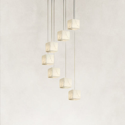 Nura Cube Natural Alabaster 7-Light Round Chandelier 12