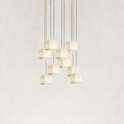 Nura Cube Natural Alabaster 9-Lights Round Chandelier 14