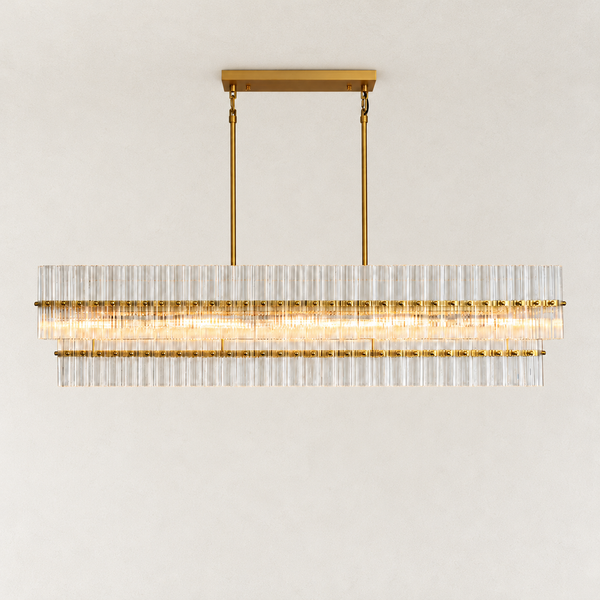 Olea Glass Ribbed 2-Tier Linear Chandelier 54"W