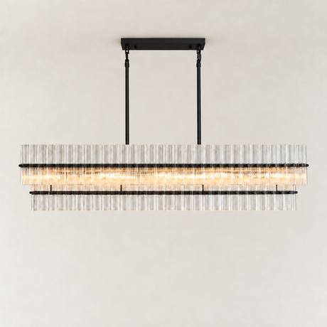Olea Glass Ribbed 2-Tier Linear Chandelier 54"W