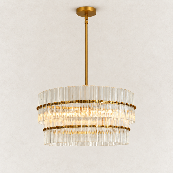 Olea Glass Ribbed 2-Tier Round Chandelier 24"W