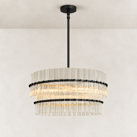 Olea Glass Ribbed 2-Tier Round Chandelier 24"W