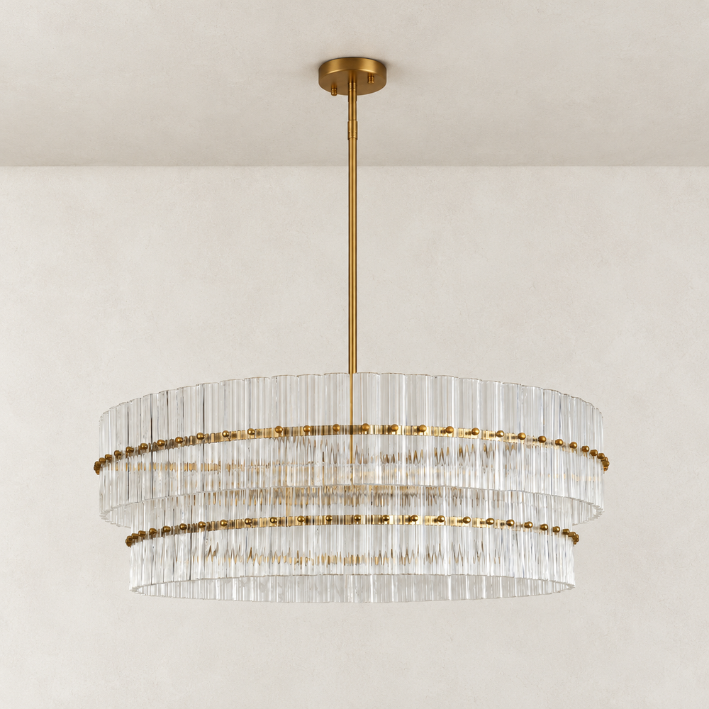 Olea Glass Ribbed 2-Tier Round Chandelier 36"W