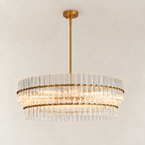Olea Glass Ribbed 2-Tier Round Chandelier 36