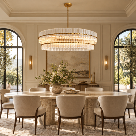 Olea Glass Ribbed 2-Tier Round Chandelier 48"W
