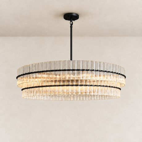 Olea Glass Ribbed 2-Tier Round Chandelier 48"W