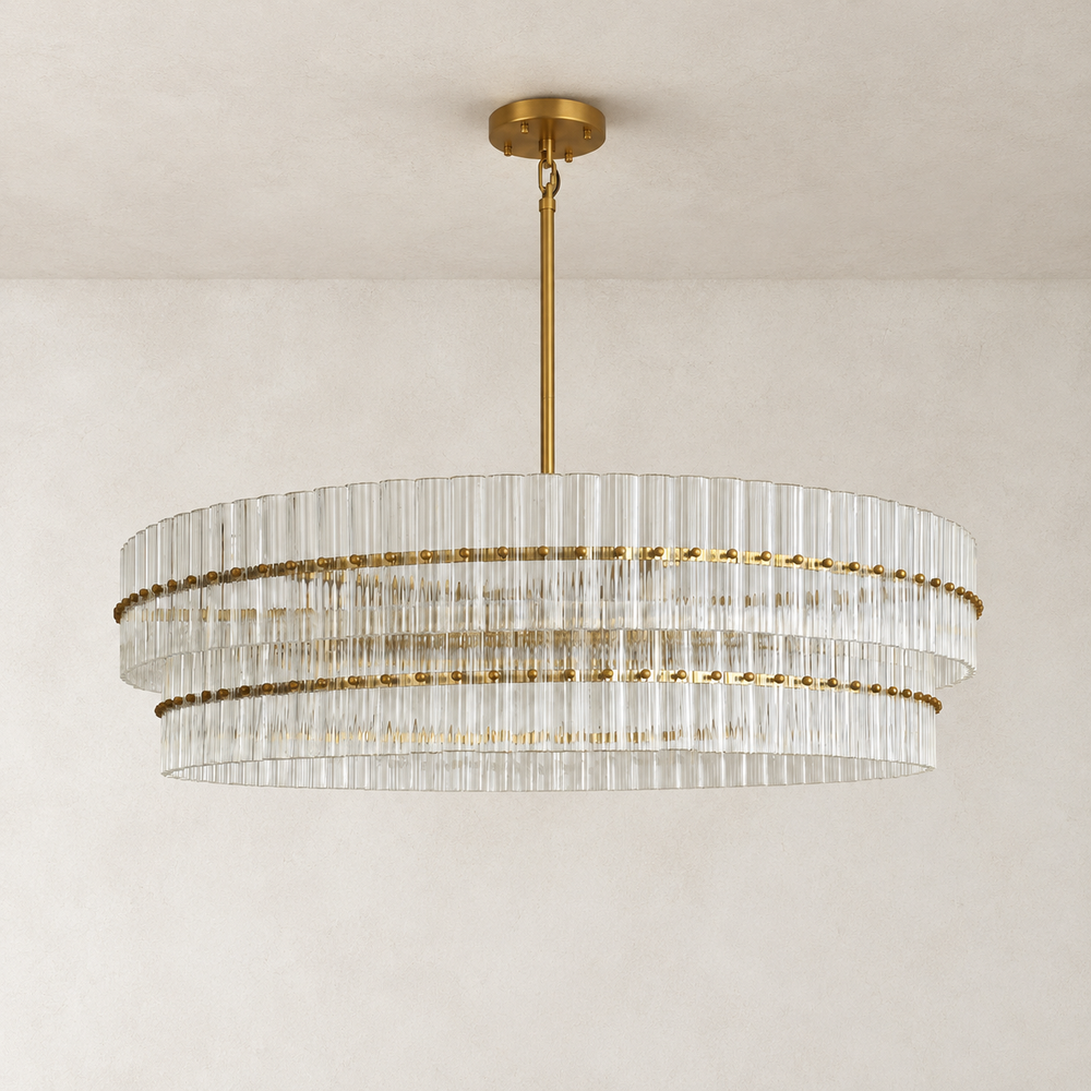 Olea Glass Ribbed 2-Tier Round Chandelier 48"W