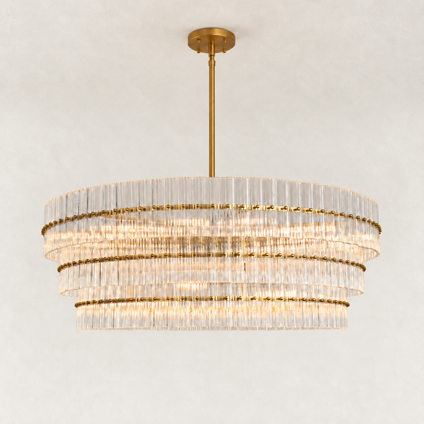 Olea Glass Ribbed 3-Tier Round Chandelier 48"W
