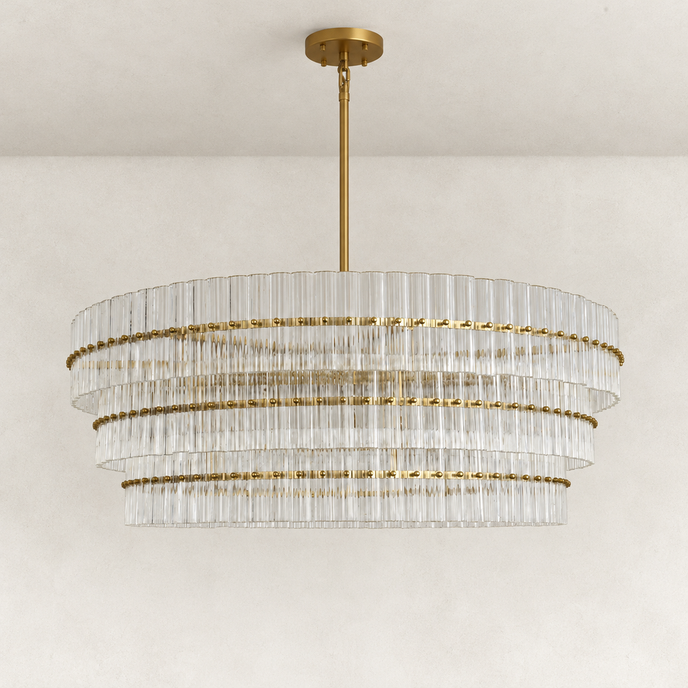 Olea Glass Ribbed 3-Tier Round Chandelier 48"W