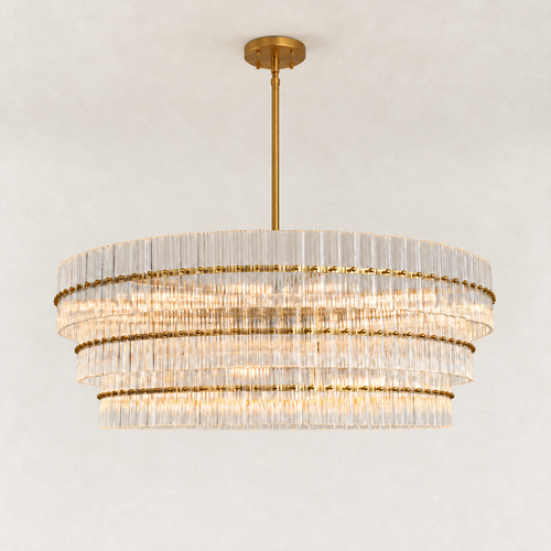 Olea Glass Ribbed 3-Tier Round Chandelier 48