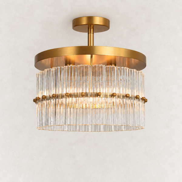 Olea Glass Ribbed Round FlushMount 14"W