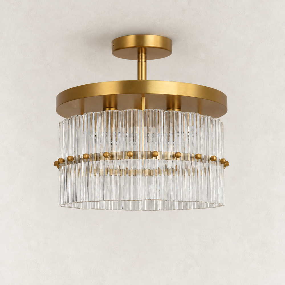 Olea Glass Ribbed Round FlushMount 14"W