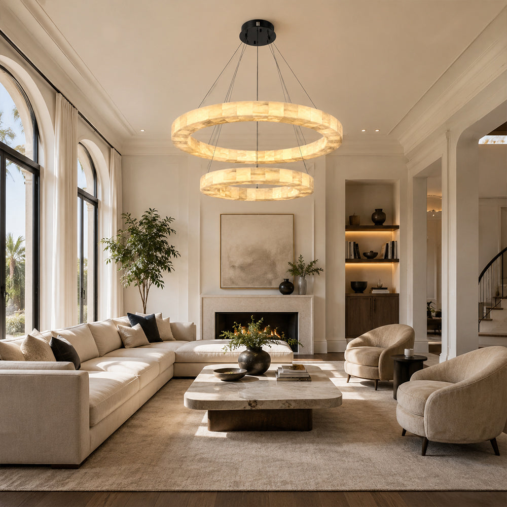 Orba Alabaster 2 Tiered Round Chandelier 31.5"D