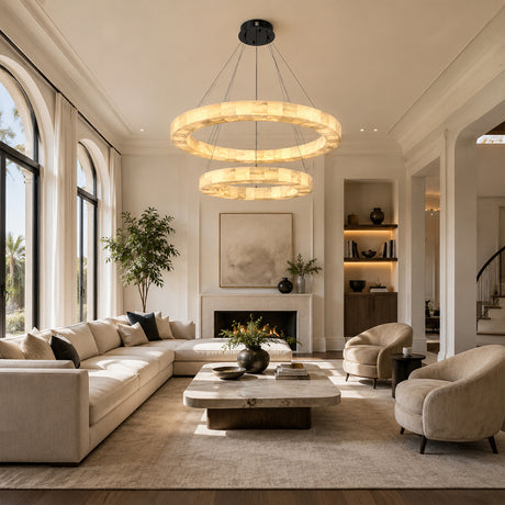 Orba Alabaster 2 Tiered Round Chandelier 31.5"D