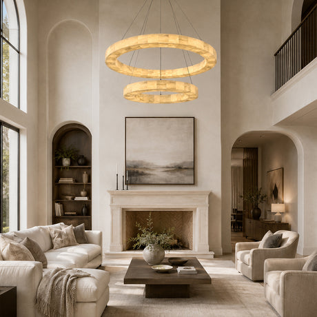 Orba Alabaster 2 Tiered Round Chandelier 39.4"D