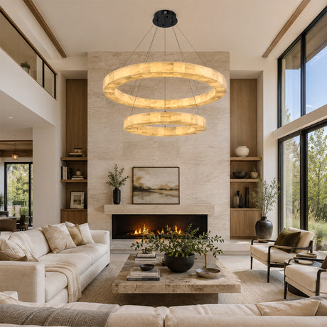Orba Alabaster 2 Tiered Round Chandelier 47.3"D