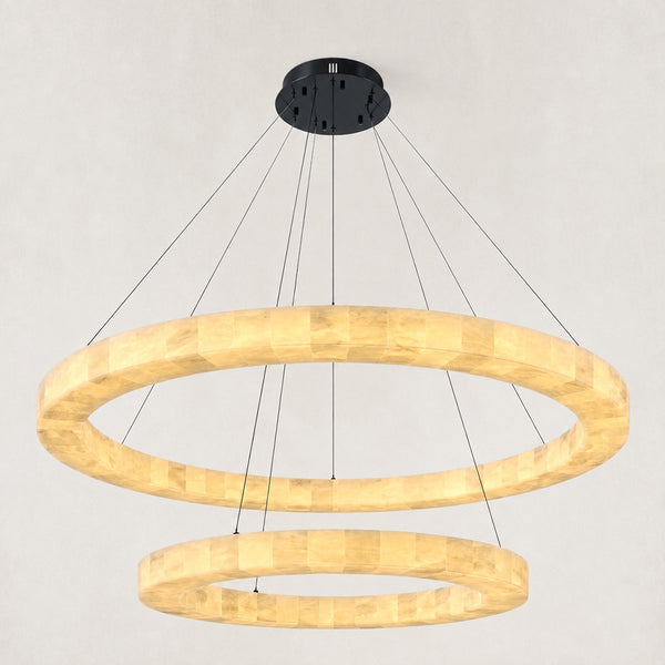 Orba Alabaster 2 Tiered Round Chandelier 59"D