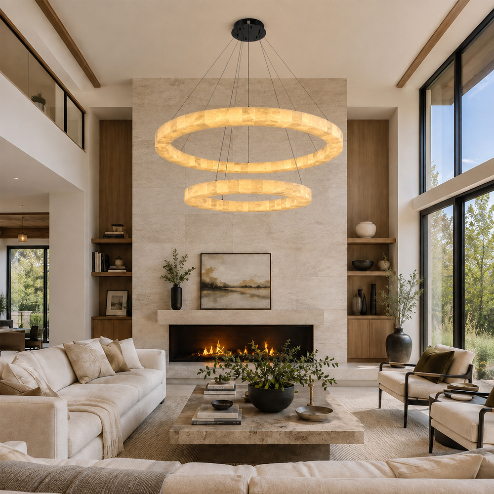 Orba Alabaster 2 Tiered Round Chandelier 59"D